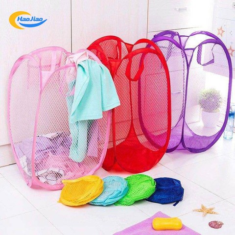 Home Housekeeping Breathable Bag Baskets Washing Clothes Multi Colour Bin Clothes Storage Foldable Mesh Laundry Basket