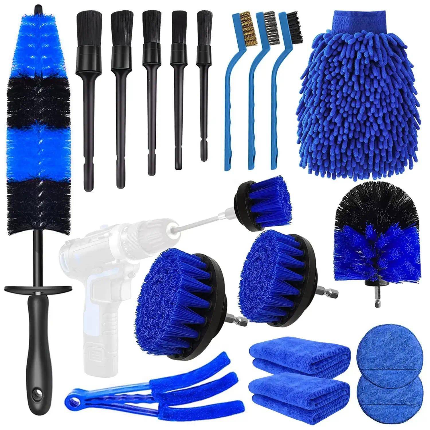 26pcs Car Detailing Brush Set Auto Detailing Car Brush Kit with Buffing Sponge Pads Kit for Car Cleaning Tools