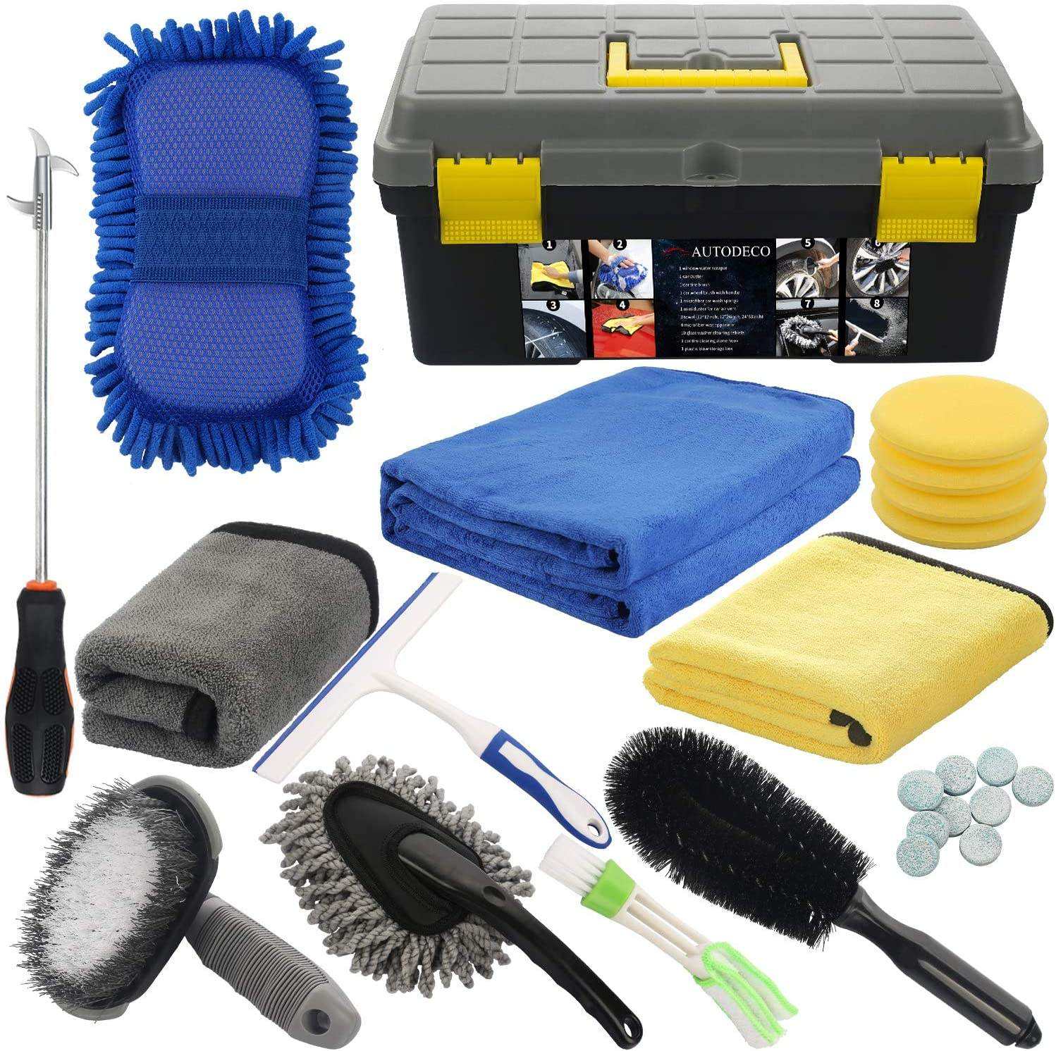 10pcs Portable Car Wash Kit with Bag Microfiber Cloth Wash Mitt Tire Brush Auto Care Tools Set