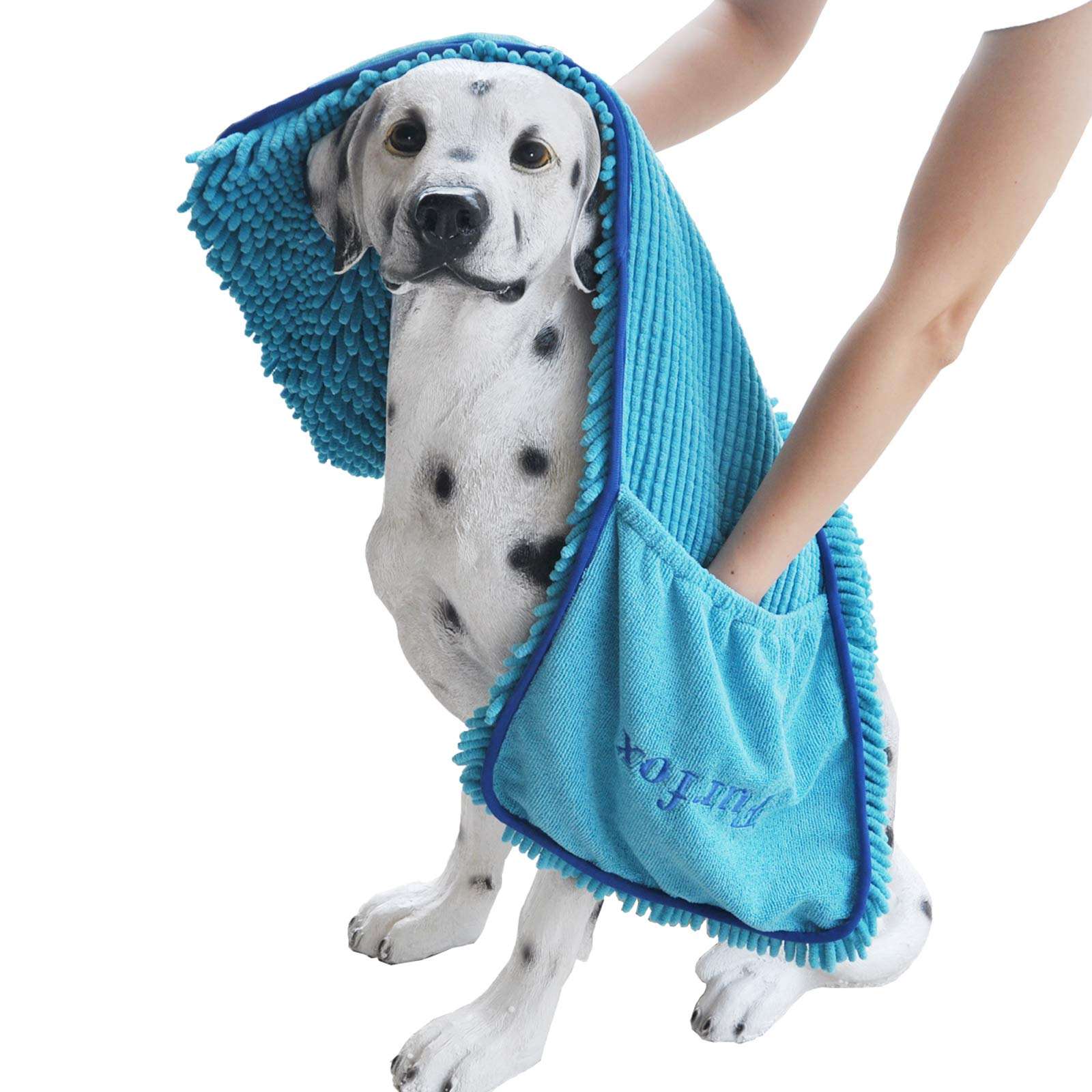 Dog Towel Ultra Soft Microfiber Chenille Dog Pet Bath Dry Towel Hand Pockets Super Absorbent Quick Drying Pet Towel
