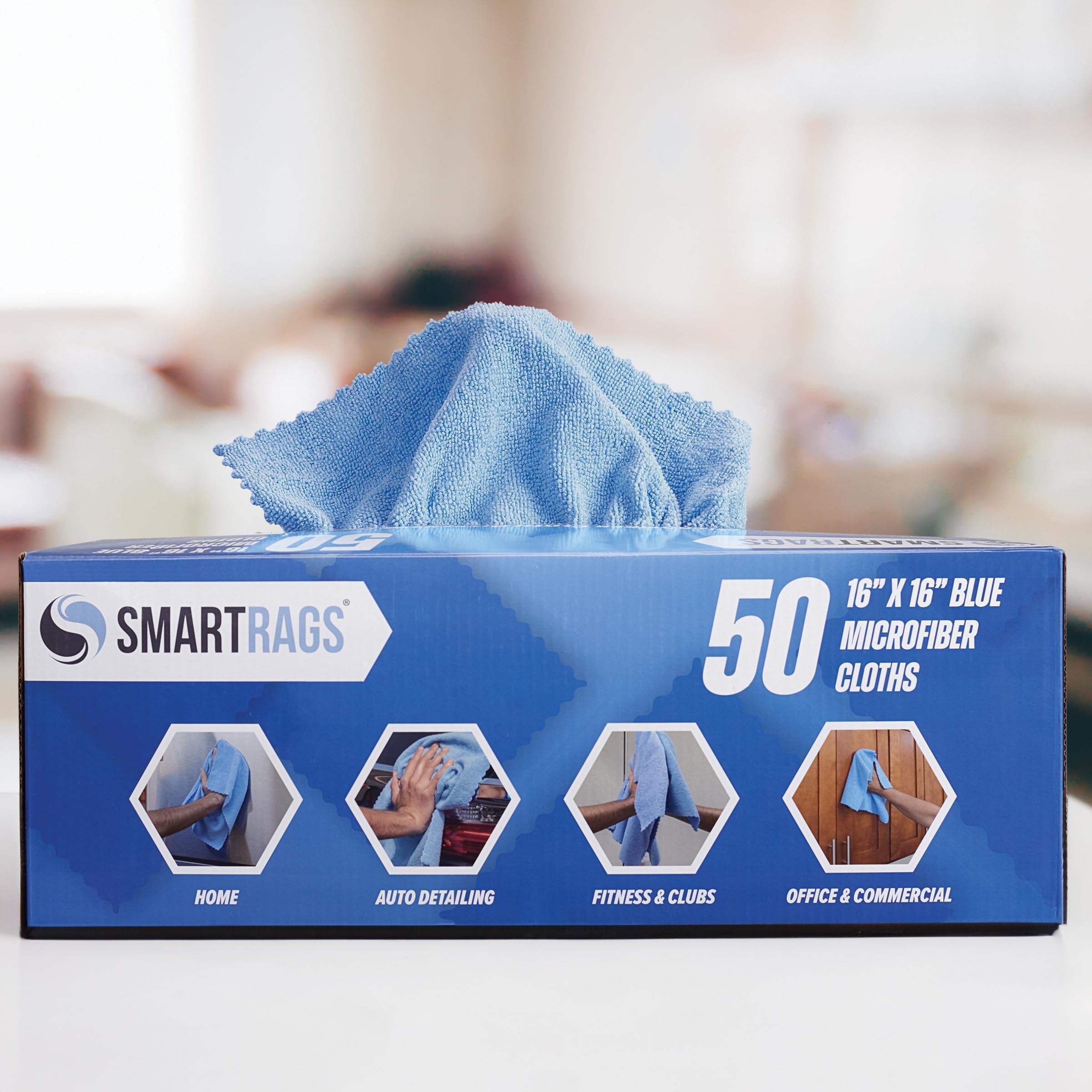 Soft Pack of 50 12 by 12 inches 180GSM seamless edges less Microfiber Cleaning and Drying Wipes with Dispenser Box