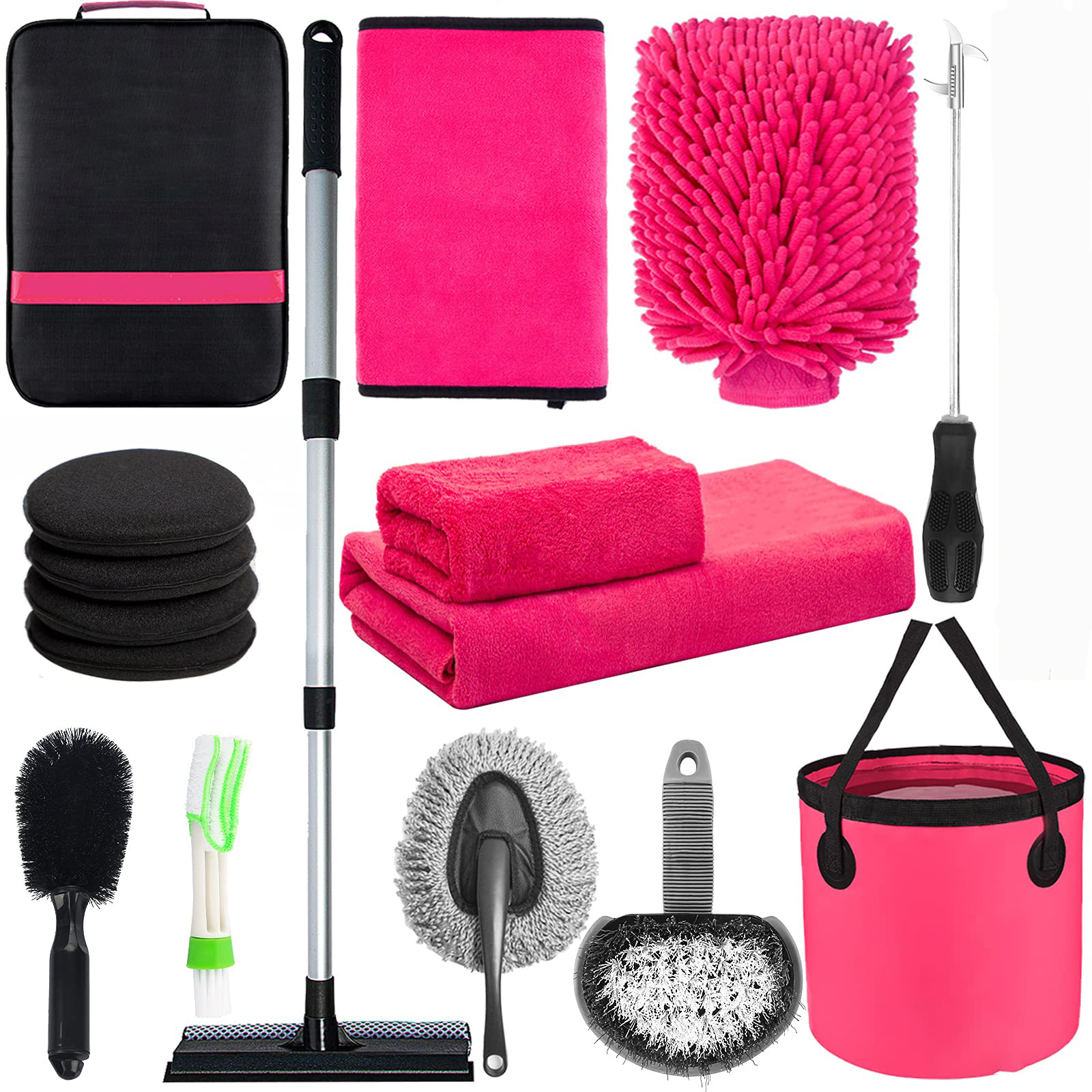 23Pcs Exterior Interior Car Wash Cleaning Tools Kit Tire Towels Drill Brush Window Scraper Set with Box Car Wash Equipment