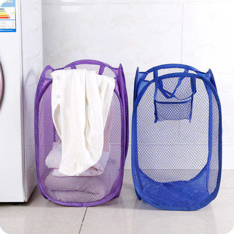 Home Housekeeping Breathable Bag Baskets Washing Clothes Multi Colour Bin Clothes Storage Foldable Mesh Laundry Basket