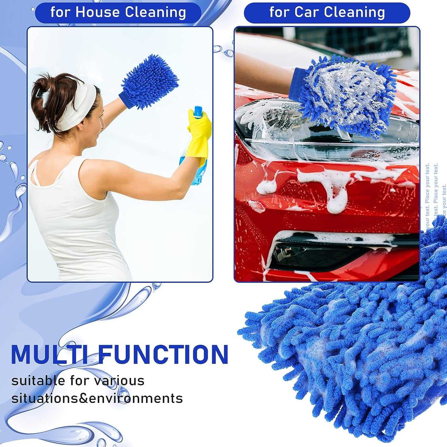 Custom Logo Microfiber Car Washing Mitt Chenille Microfibre Car Wash Accessories Cleaning Mitt Gloves Microfiber