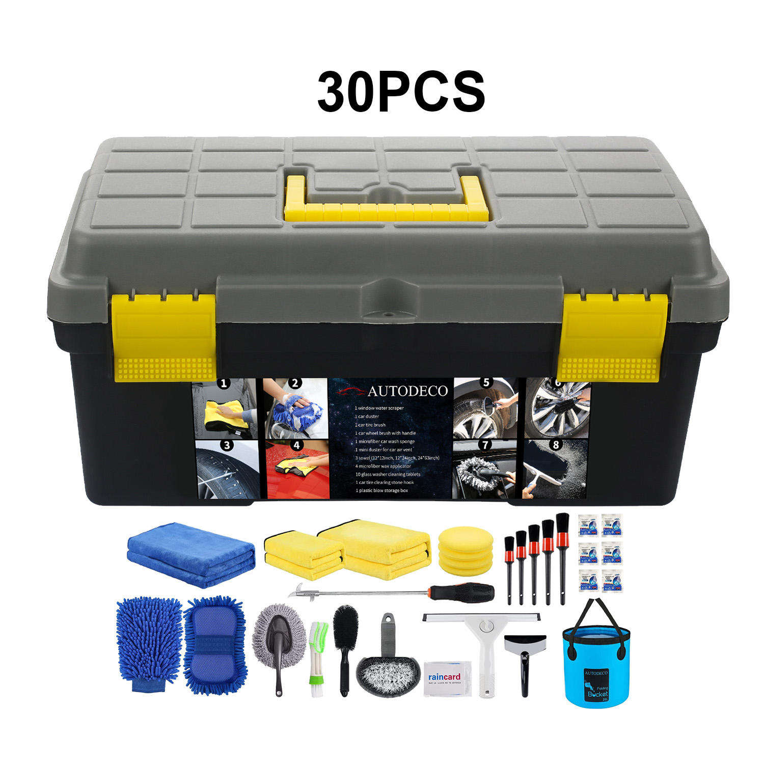 10pcs Portable Car Wash Kit with Bag Microfiber Cloth Wash Mitt Tire Brush Auto Care Tools Set