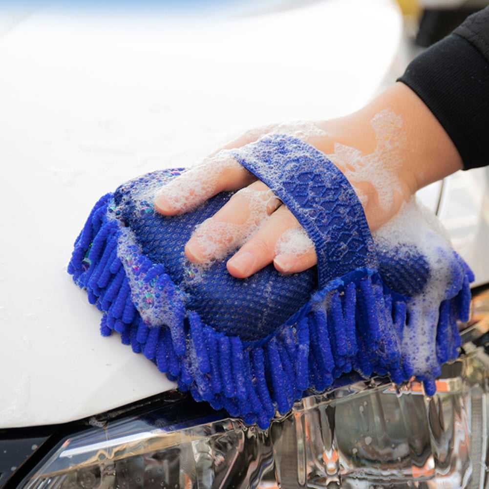 Microfiber Car Wash Pad Plush Chenille and Mesh Cleaning Sponge Auto Detailing Car Care Washing Pad Foam Sponge