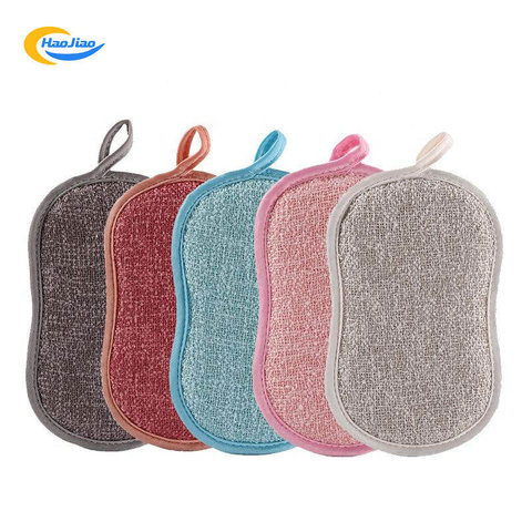 Double Sides Kitchen Microfiber Household Cleaning Dish Washing Sponge Washable Cleaner Brush