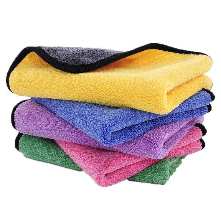 Custom High Quality Thicken Coral Velvet Two Color Double Sided Microfiber Cleaning Drying Washing Car Towel