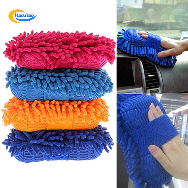 Microfiber Car Wash Pad Plush Chenille and Mesh Cleaning Sponge Auto Detailing Car Care Washing Pad Foam Sponge