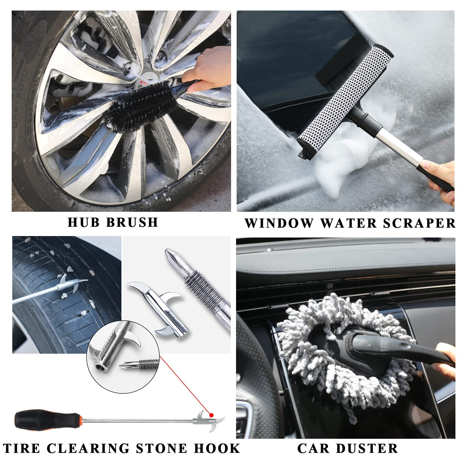 23Pcs Exterior Interior Car Wash Cleaning Tools Kit Tire Towels Drill Brush Window Scraper Set with Box Car Wash Equipment