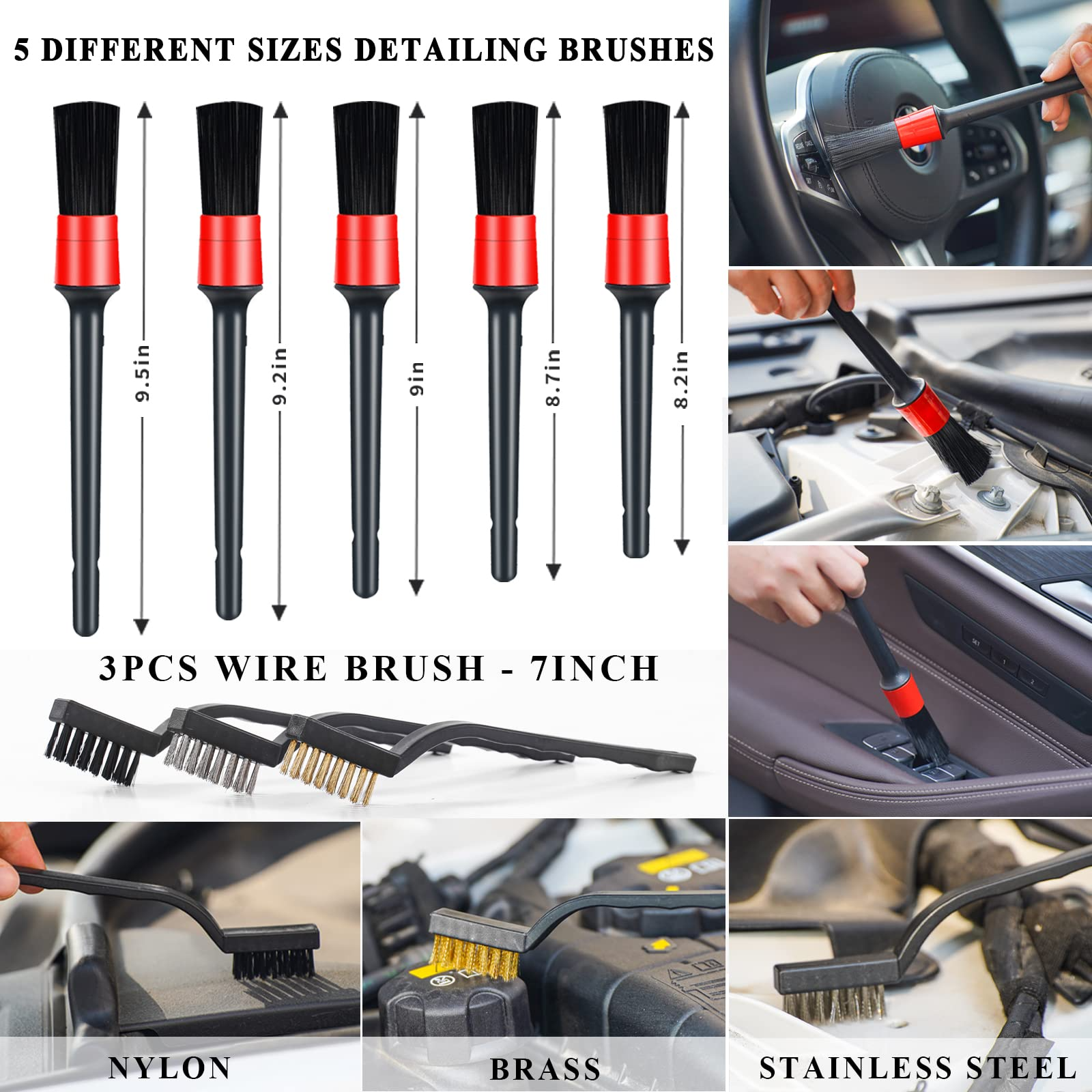 23Pcs Exterior Interior Car Wash Cleaning Tools Kit Tire Towels Drill Brush Window Scraper Set with Box Car Wash Equipment