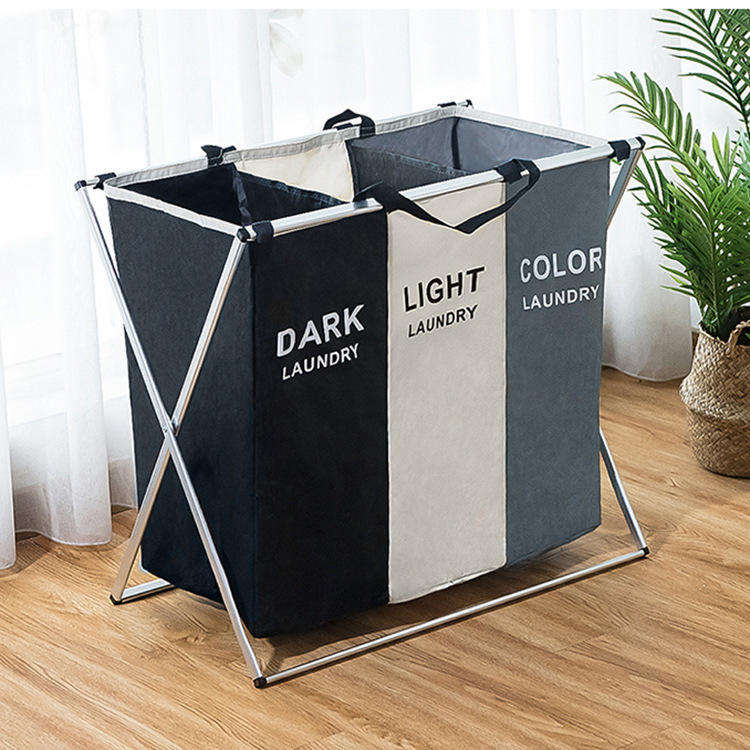 Foldable 150L Laundry Basket 3 Sections Large Dirty Clothes Laundry Bag Sorter for Bathroom