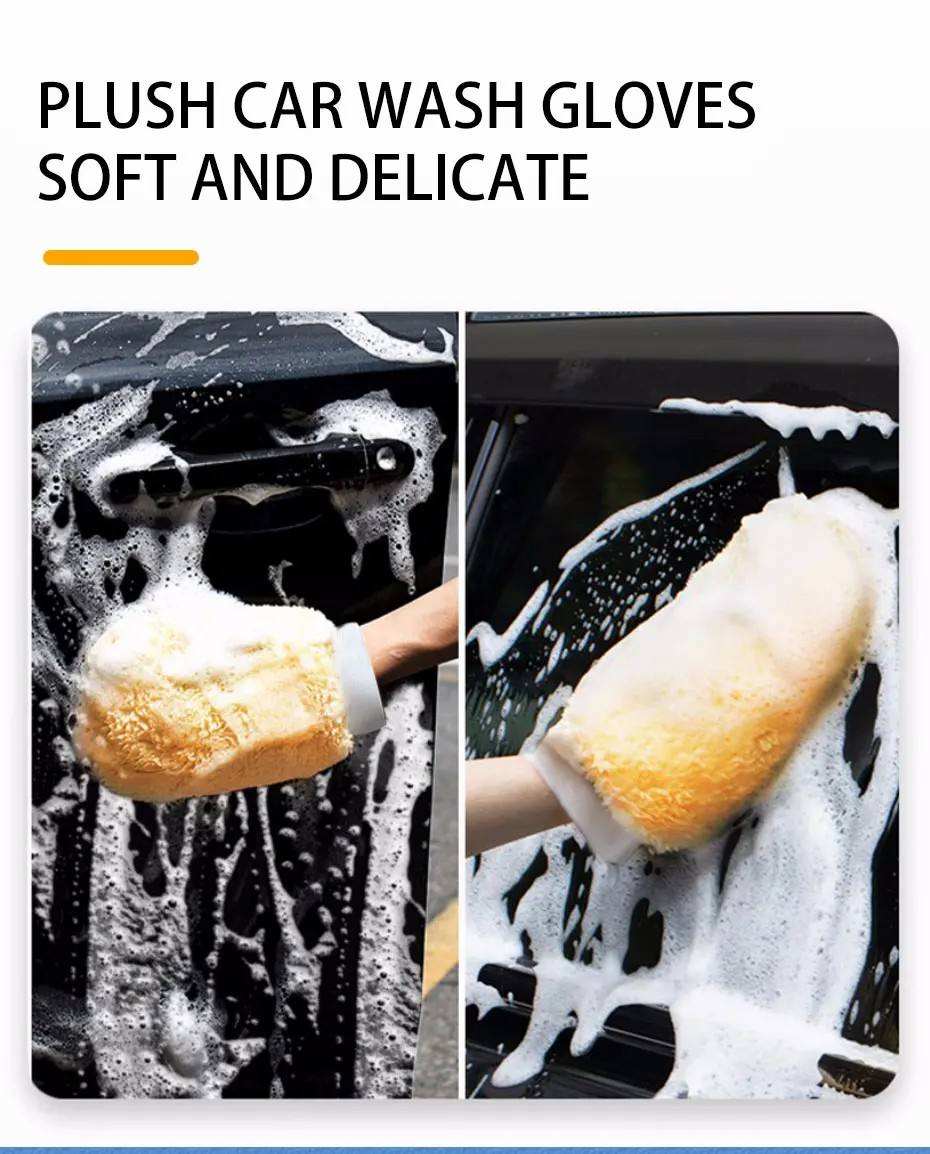 Waterproof Car Wash Microfiber Gloves Soft Thickened Wool Plush Car Cleaning Mitt Double-faced Glove Car Wash Supplies