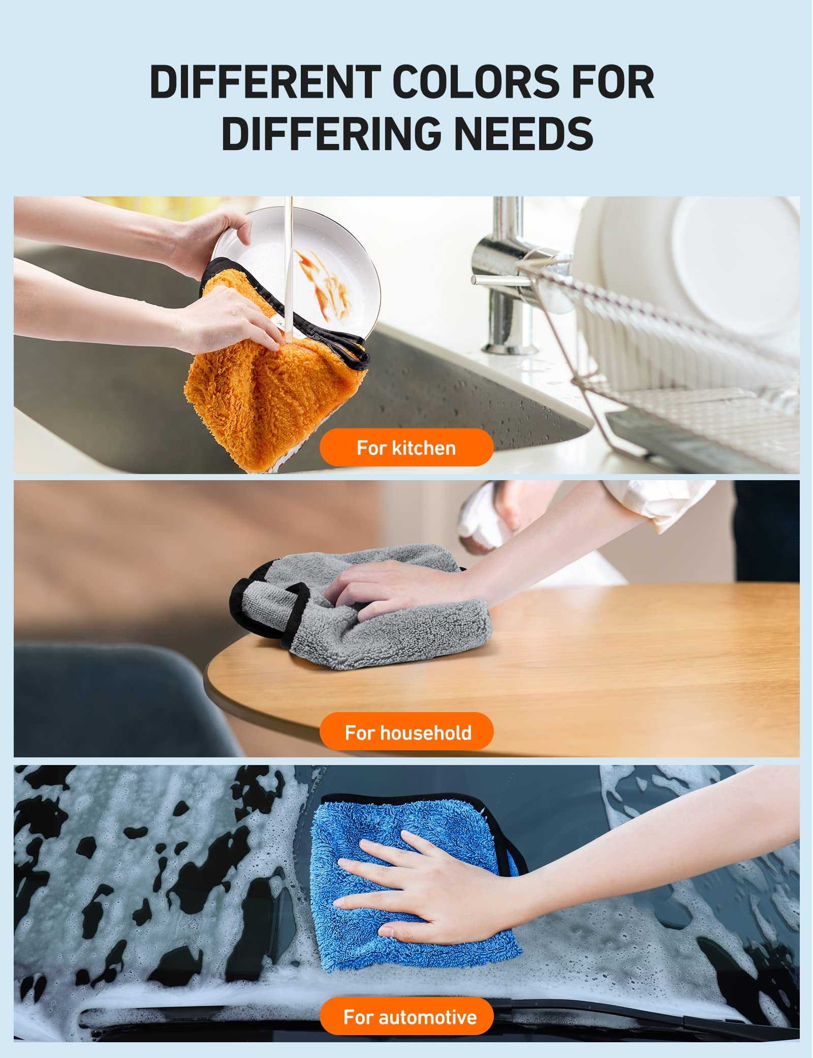 New Long and Short Pile Auto Detailing Polishing Buffing Cleaning Cloth 40*40CM Microfiber Car Wash Towel